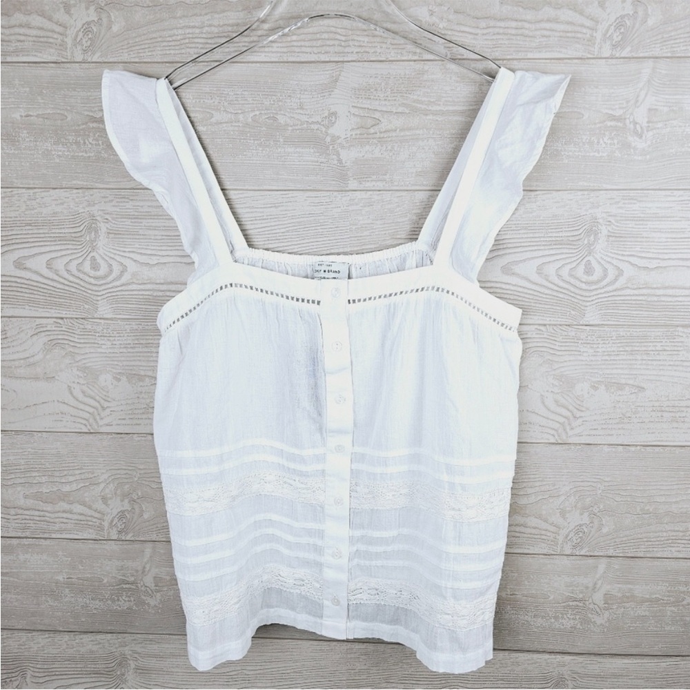 NWT Lucky Brand Flutter Sleeve Eyelet Tank White size XS